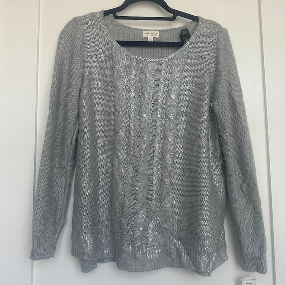NWT Maison Jules Womens Silver Long-Sleeve Metallic-Flecked Sweater Size XL - Picture 3 of 11